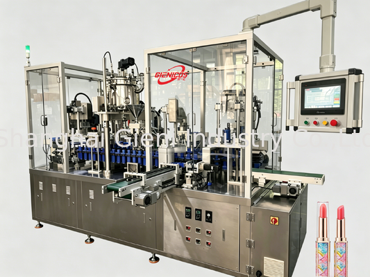 JQH-02 machine de remplissage rotative de gloss à lèvres à vitesse 80 PCS/MIN, matériau SUS304 et efficacité à deux stations pour la production cosmétique