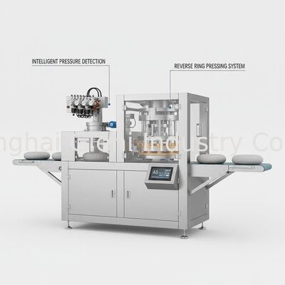 Machine de remplissage de coussin intelligente à détection de pression avec système de pressage à anneau inversé pour une production compacte à grande vitesse de 48 pièces/min