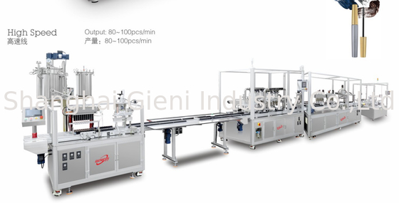 Un bon prix. Machine de remplissage de rouge à lèvres liquide à deux réservoirs avec une vitesse de production de 80 à 100 ppm et une précision de ± 0,1 G en ligne