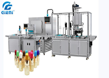 Un bon prix. Machine de bâti cosmétique de rouge à lèvres de machine de remplissage de silicone de 5 becs entièrement avec le tunnel de refroidissement en ligne